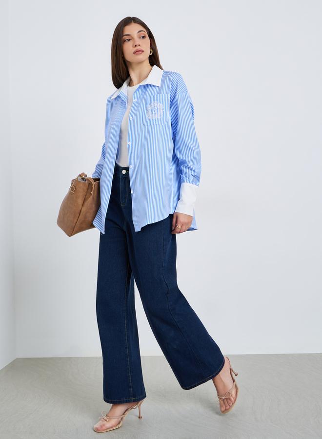 ستايلي بلوزة مخططة بقصة واسعة - Image 2